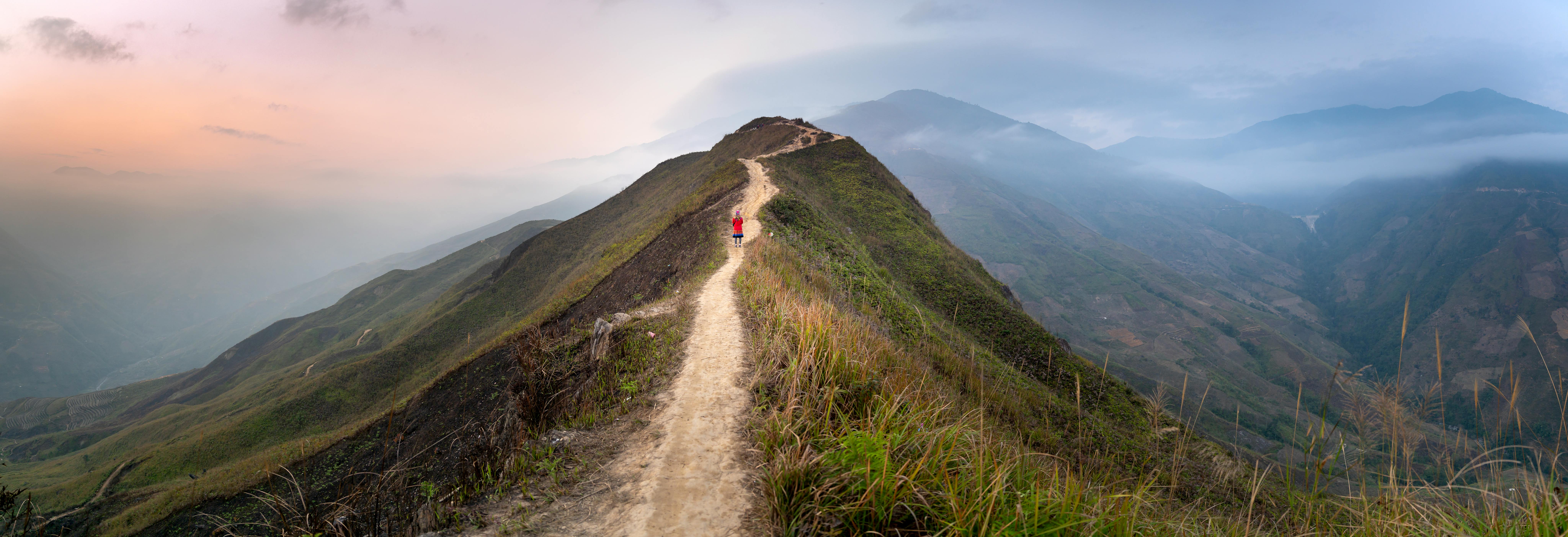 Expansive mountain ridgeline at golden hour